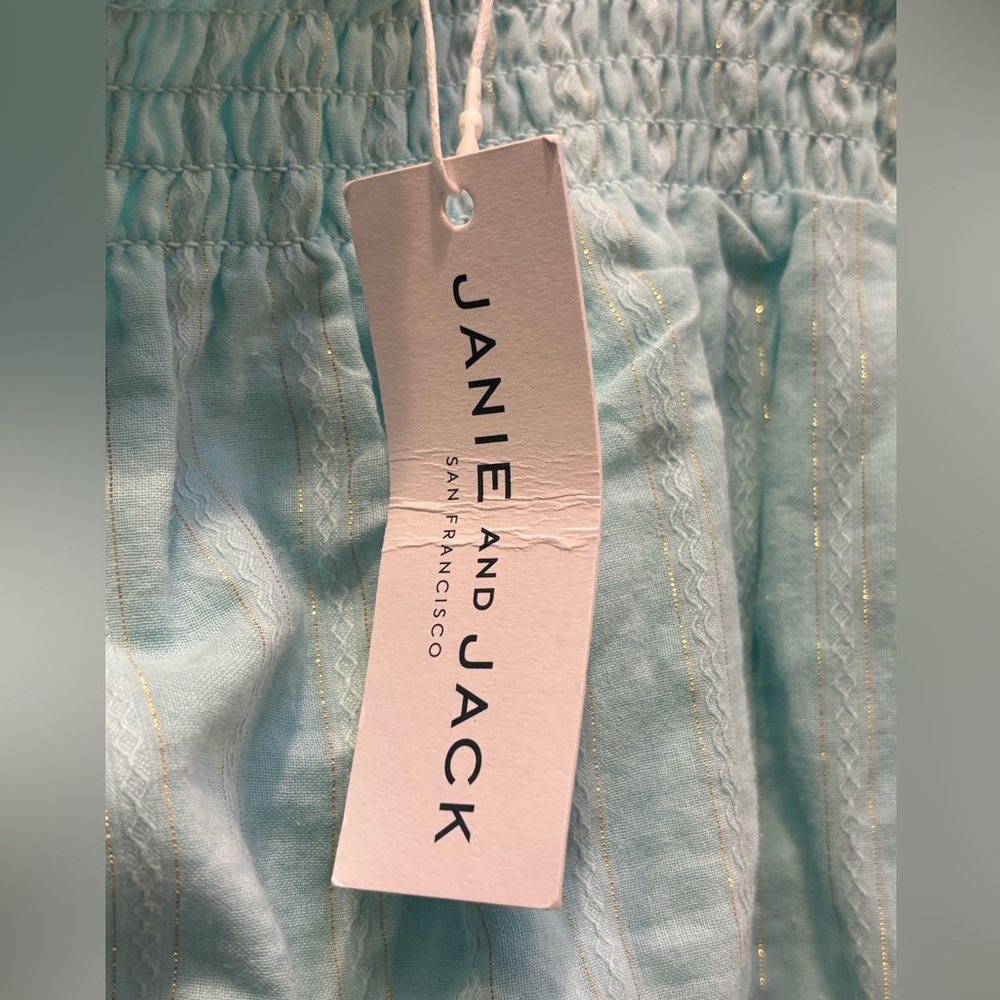 Janie and Jack Aqua Blue Gold Stripe Romper NWT Girls Size 9/10 Cotton ☀️ Beachy - Picture 5 of 7